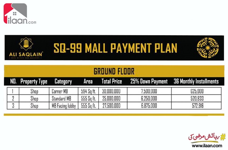 555 ( sq.ft ) shop for sale ( ground floor ) in Nishtar Block, Bahria Town, Lahore