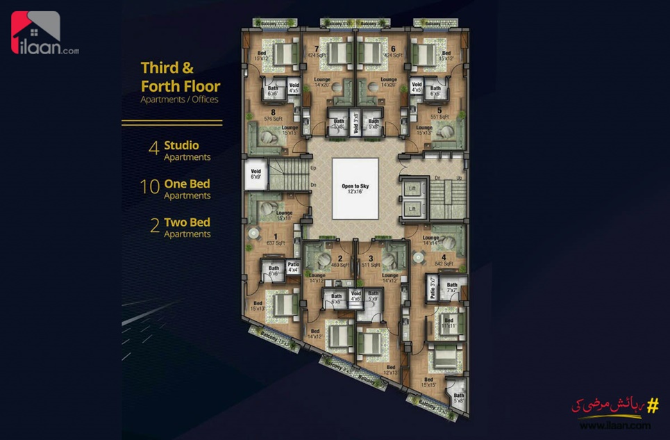 551 ( sq.ft ) apartment for sale ( fourth floor ) in Signature Heights, Phase 2, Dream Garden, Lahore