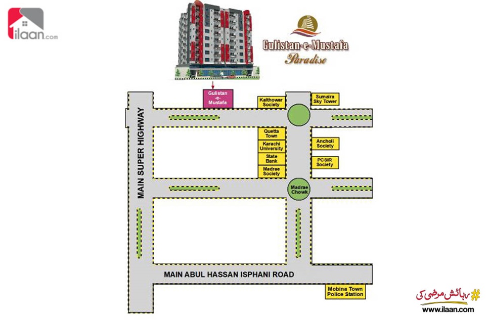 80 ( square yard ) apartment for sale ( fourth floor ) in Gulistan-e-Mustafa Paradise, Sector 19-A, Scheme 33, Karachi