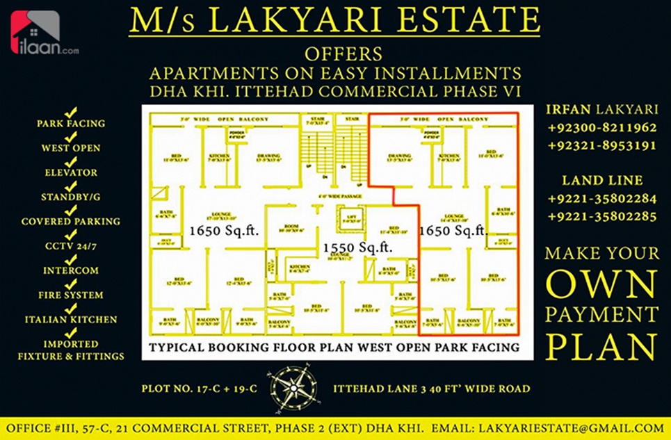1650 ( sq.ft ) apartment for sale in Ittehad Commercial Area, Phase 6, DHA, Karachi