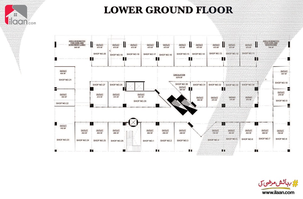452 Sq.ft Shop (Shop no 25) for Sale (Lower Ground Floor) in V9 Mall, Bahria Lifestyle Commercial, PWD Road, Islamabad